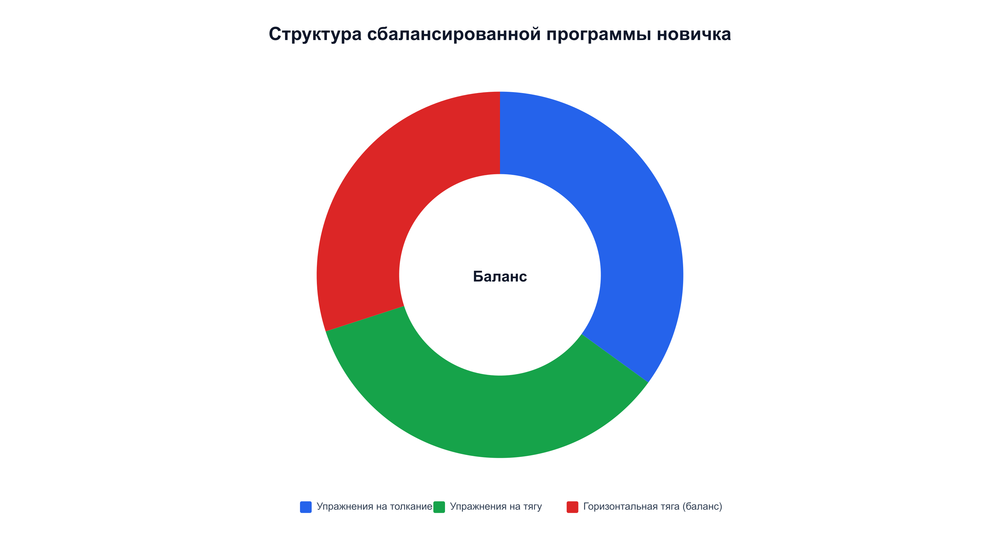 Сбалансированная программа новичка включает толкающие, тянущие упражнения и горизонтальную тягу