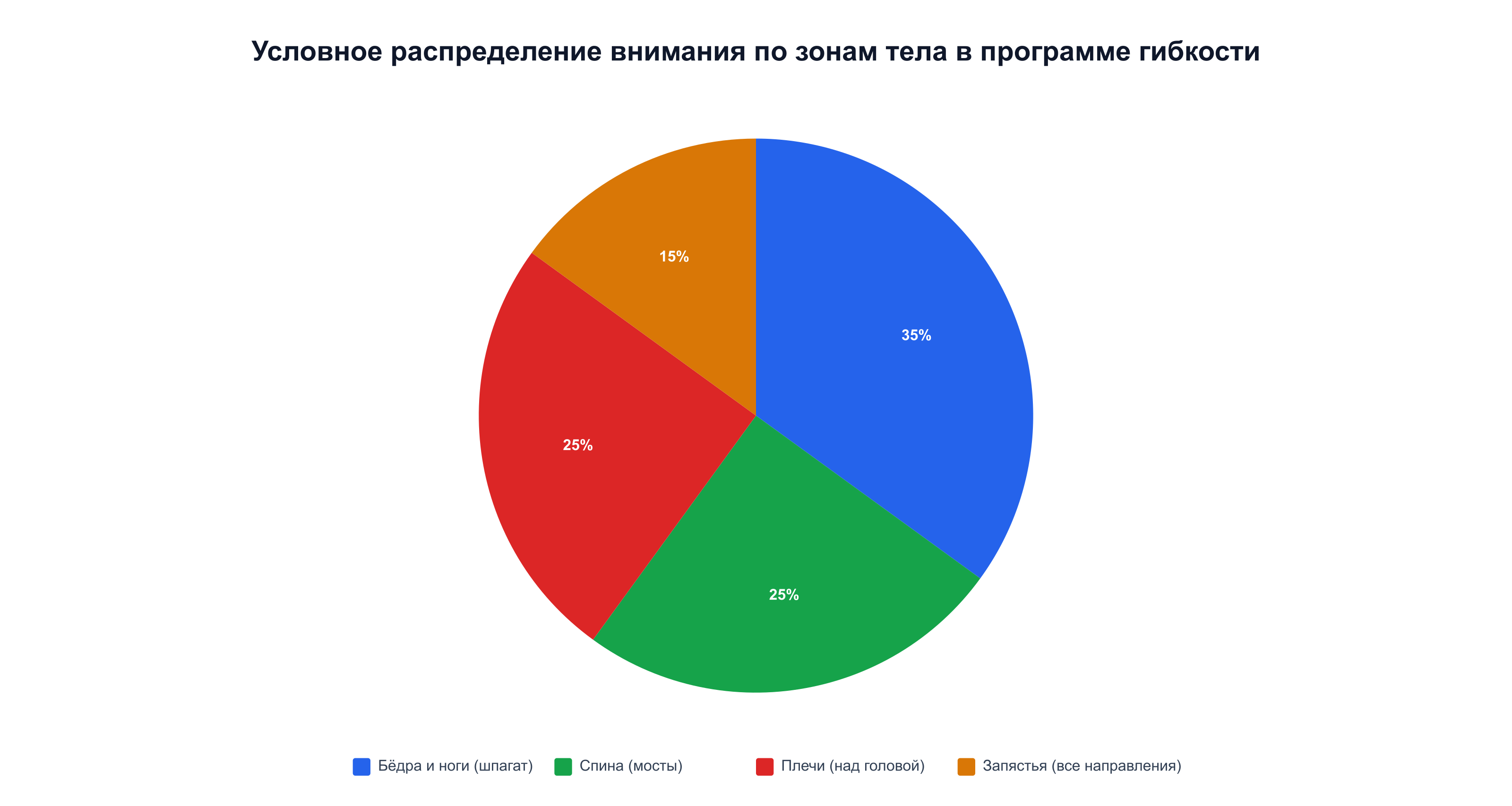 Условное распределение зон работы: бёдра, спина, плечи, запястья по программе гибкости