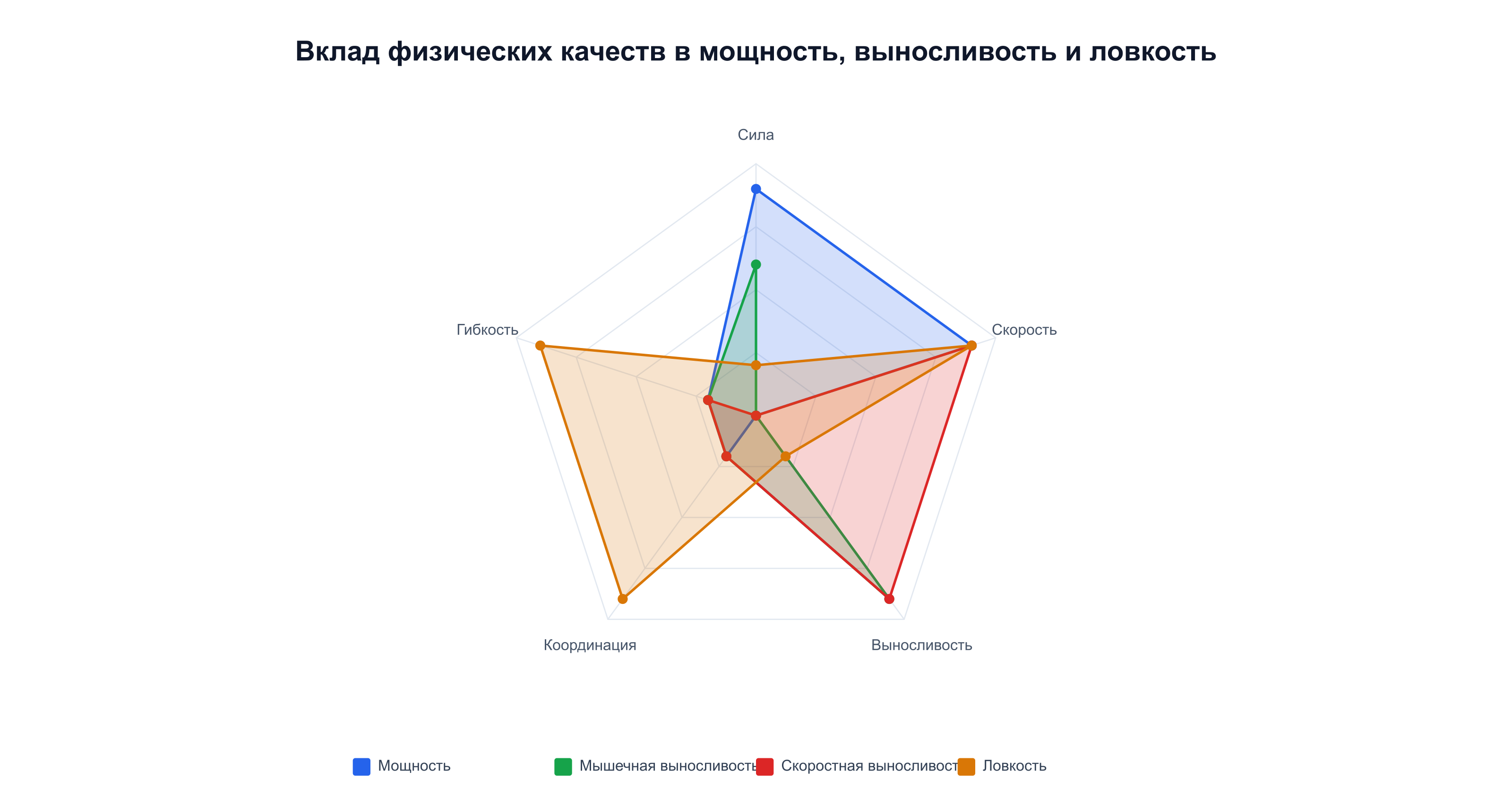 Сочетание силы, скорости, выносливости, координации и гибкости в мощности, выносливости и ловкости